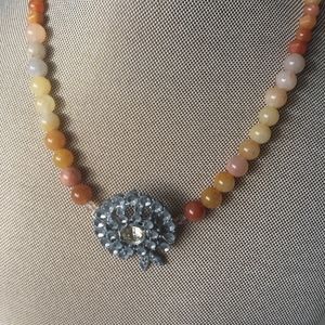 Vintage Beaded Necklace with Brooch
